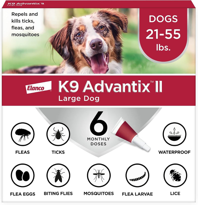 Advantix II Monthly Flea & Tick Prevention for Large Dogs (21–55 lbs), 6 Doses ( PACK OF 2 )