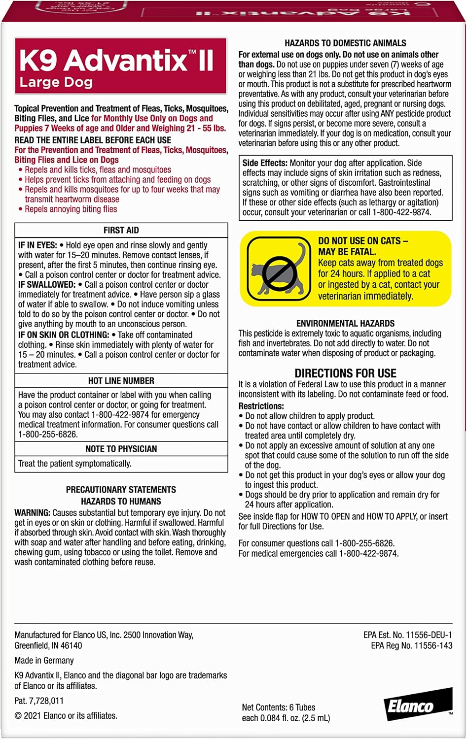 Advantix II Monthly Flea & Tick Prevention for Large Dogs (21–55 lbs), 6 Doses ( PACK OF 2 )