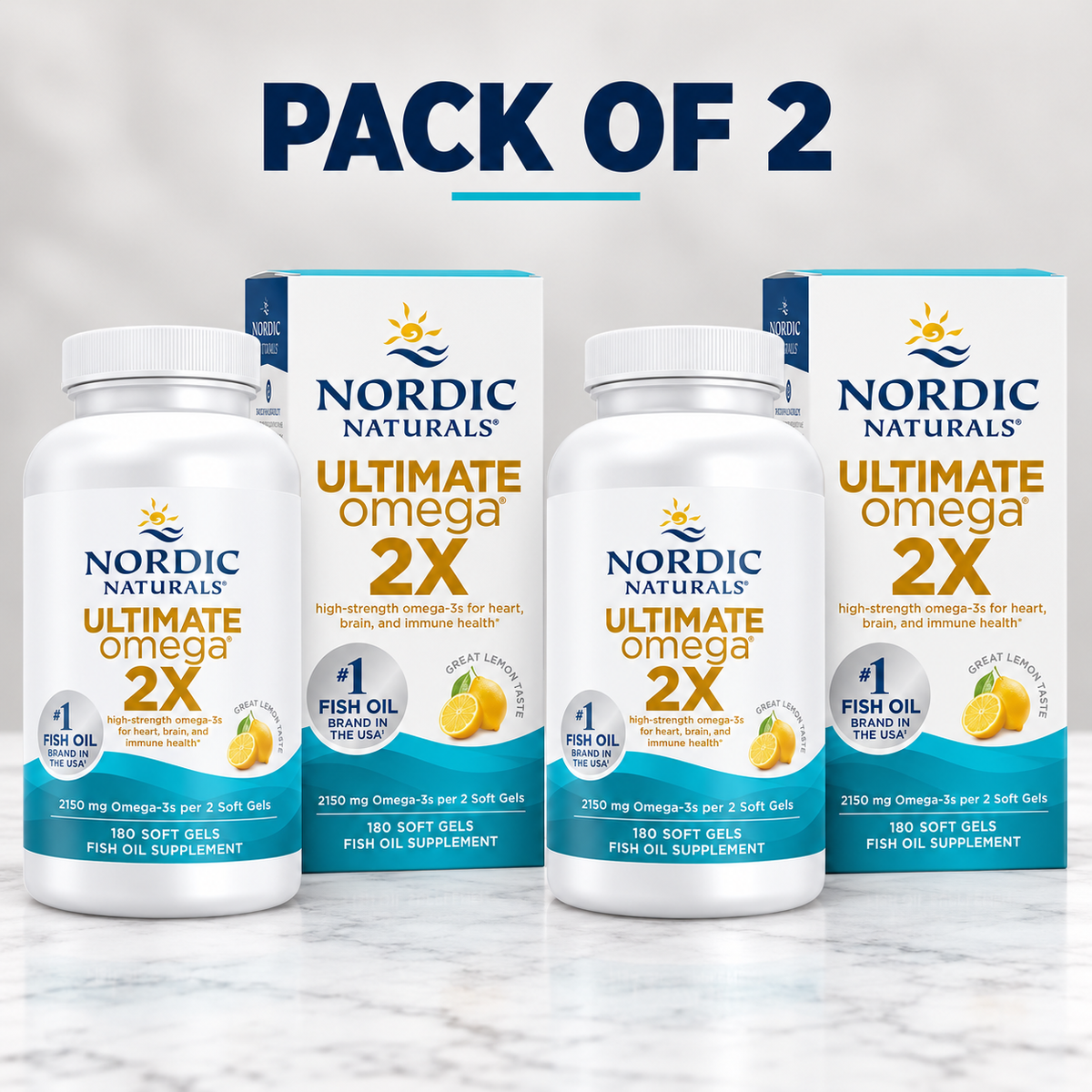 Nordic Naturals Ultimate Omega 2X Lemon – 180 Soft Gels Each – Pack of 2