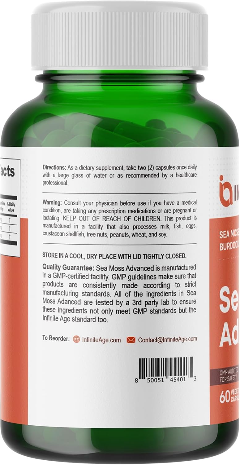 INFINITE AGE Sea Moss Capsules, 1250mg Irish Moss Blend - 120 Count (pack of 3 )
