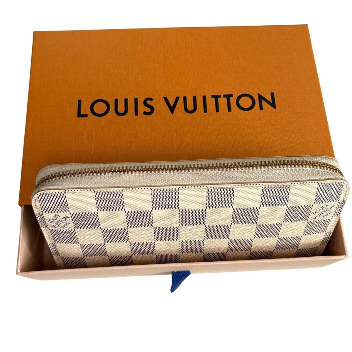 Louis Vuitton Damier Azur Canvas Zippy Wallet With Box Good Pre-Owned Condition