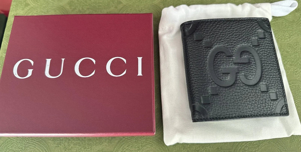 Gucci Jumbo GG Embossed Black Leather Bifold Wallet